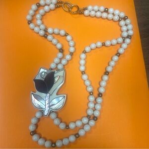 Elegant Mother of Pearl Rose Necklace with stone beads